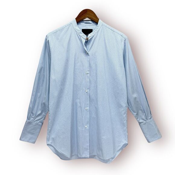 Nili Lotan Button Down Shirt Women Size M Blue Striped Long Sleeve Old Money - Picture 2 of 9